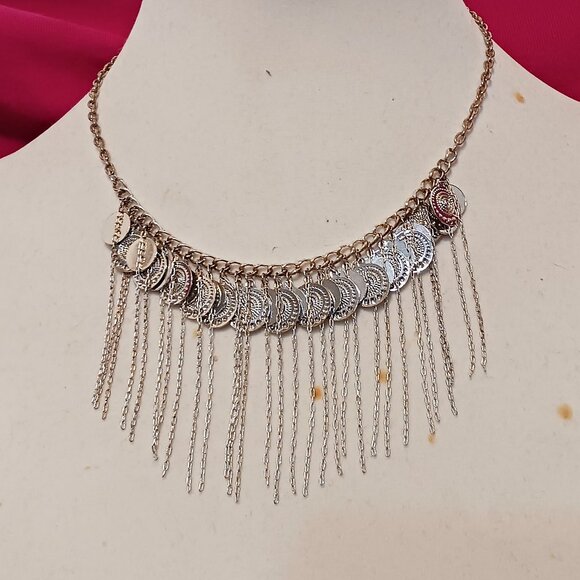 Handmade Silver Gypsy Coin Fringe Choker Necklace Boho Hippie Festival - Picture 4 of 8